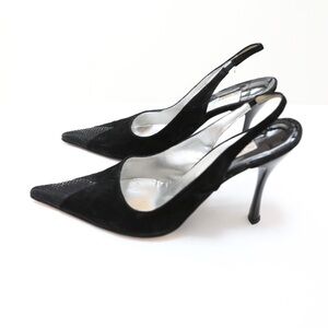 Sofia Black Suede Point Toe Heels Slingback Shoes Size 40 retro high 9 9.5 Y2K